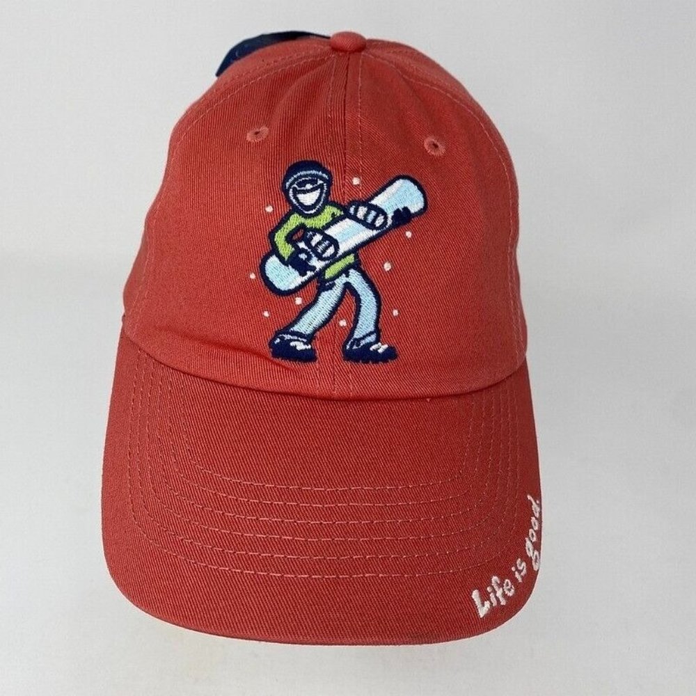 Life Is‎ Good Strapback Hat Cap Snowboard Faded Red Golf